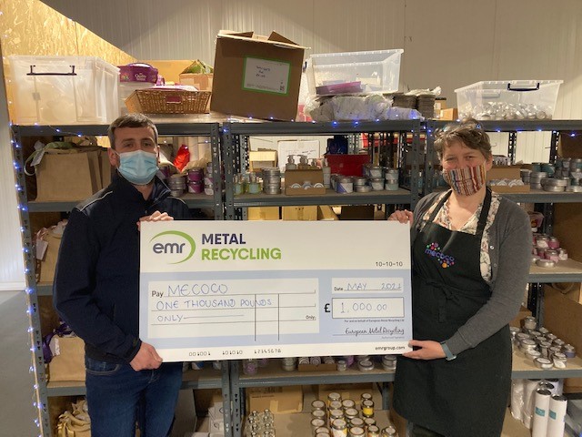 Anthony McCloughey, Operations Manager at EMR Kilmarnock awards donation to MECOCO
